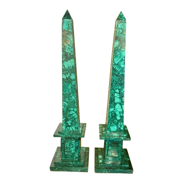 Pair of French Malachite Obelisks For Sale