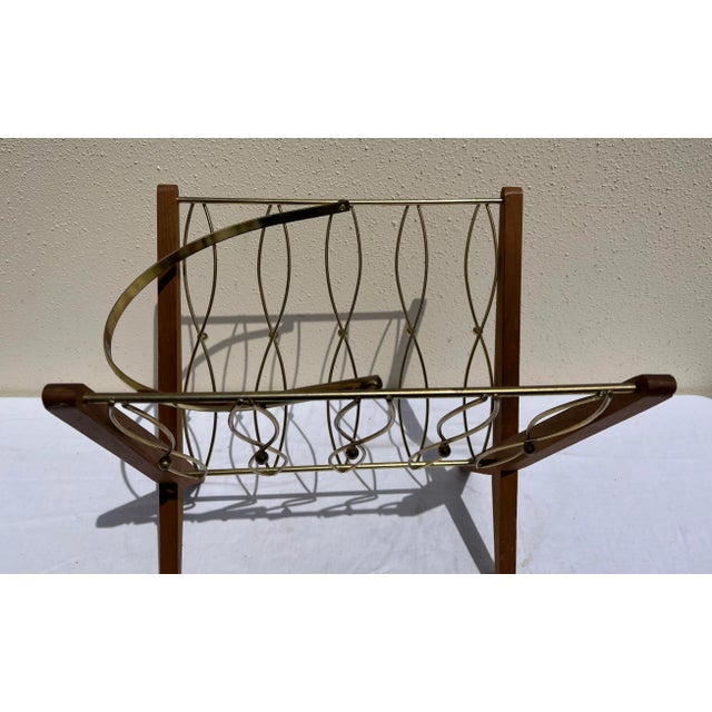 1960s Mid Century Brass and Wood Magazine Rack For Sale In Los Angeles - Image 6 of 13
