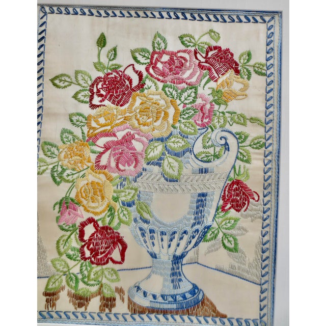 Mid-Century Flower Crewel Needlework Image Framed For Sale - Image 9 of 9