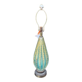 Mid Century Barovier & Toso Murano Blue Green & Gold Italian Art Glass Table Lamp For Sale