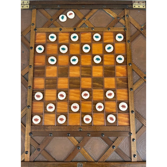 Mid-Century Modern Vintage 1970’s Full Set of Folk Art Handmade Fired Clay Checkers With Handmade Bag For Sale - Image 3 of 10