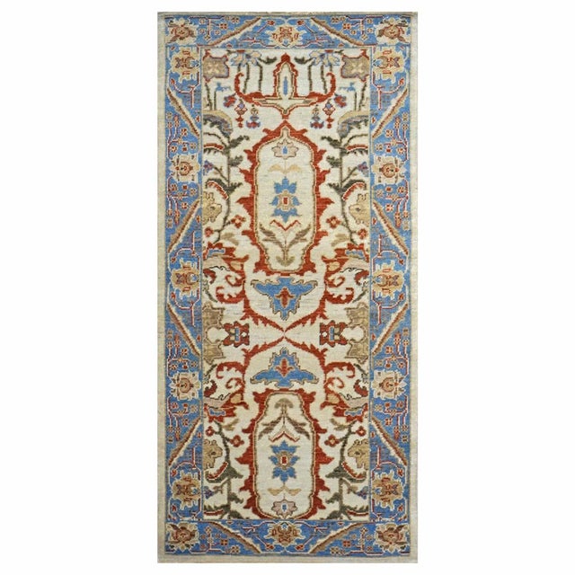 Afghan Sultanabad Master Wool 3x6 Ivory, Blue, & Red Handmade Runner Rug #1143761