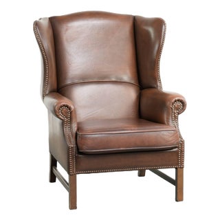 English Cowhide Wing Armchair For Sale