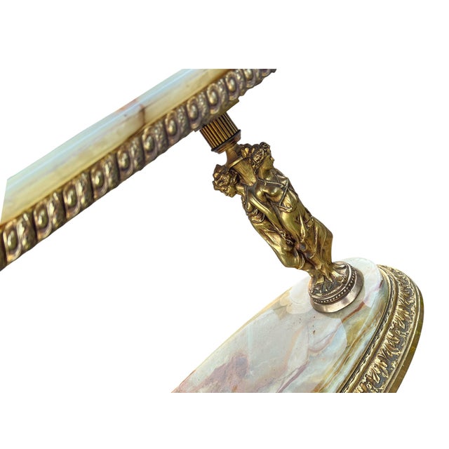 1960s Oval Brass and Onyx Marble Console Coffee Table with Greek Nymphs, 1960s For Sale - Image 5 of 8