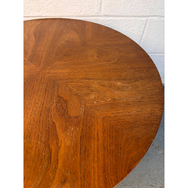 Brutalist Mid-Century Round Walnut Side Table Attributed to Broyhill Brasilia For Sale - Image 13 of 14