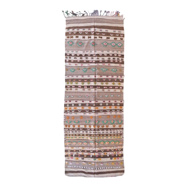 Authentic Moroccan Vintage Kilim Rug - 12 X 4.3 Ft For Sale