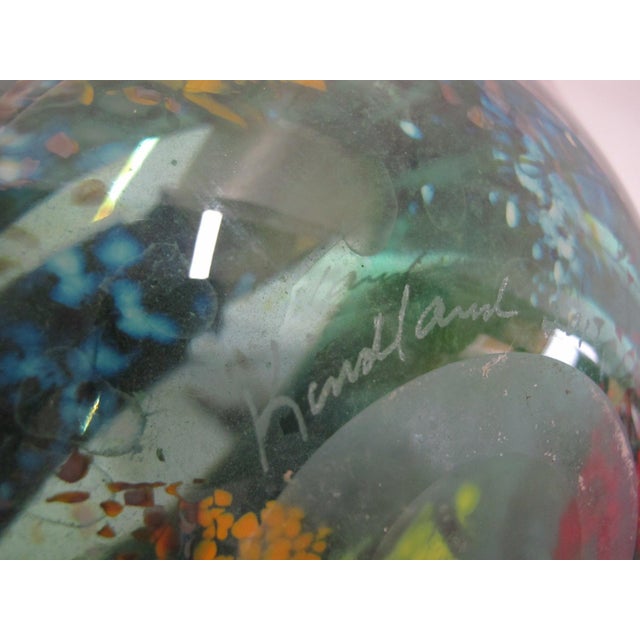 Suzanne Kindland Handblown Icefire Studio Art Glass Green Blue Bowl Vase For Sale - Image 10 of 10