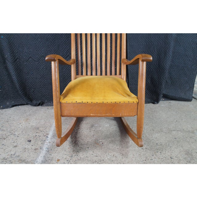 Antique Victorian Quartersawn Oak Farmhouse Parlor Slat Back Rocking Chair For Sale - Image 10 of 11
