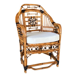 Mid-20th Century Restored Refinished Rattan Fretwork Chippendale Side Arm Chair For Sale