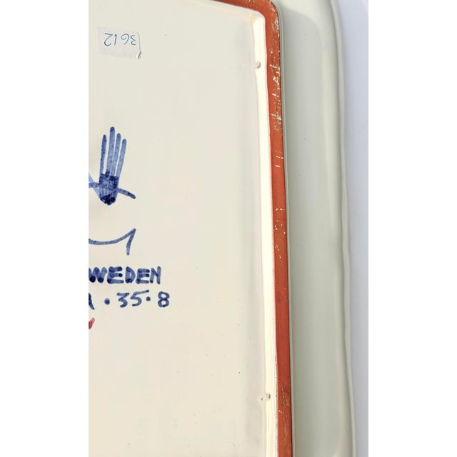 Ceramic Signed Stig Lindberg Faiance for Gustavsberg Sweden Hand Decorated Ceramic Framed Mirror C. 1940. For Sale - Image 7 of 9