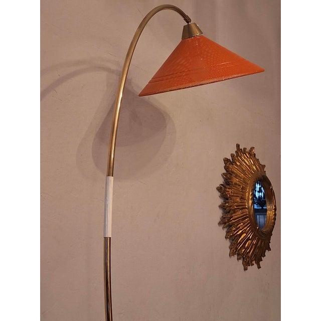 Mid-Century Modern Brass and Perforated Metal Arc Floor Lamp, 1960s For Sale - Image 11 of 12