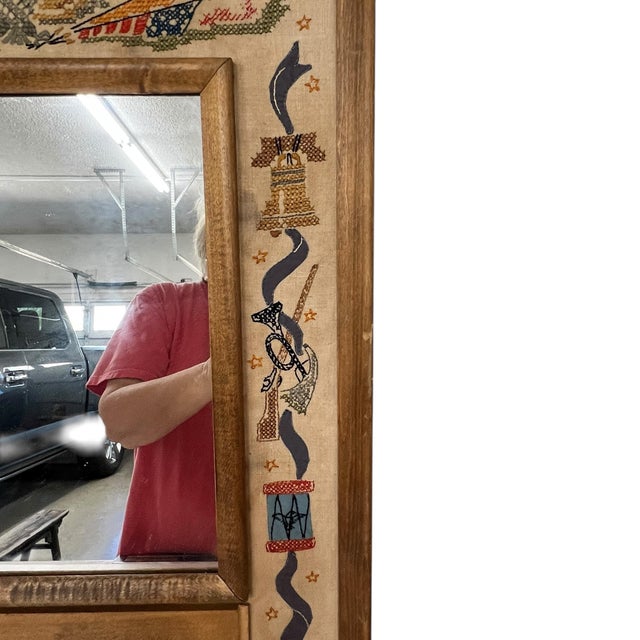 Mid 20th Century Mid Century Americana Cross Stitch and Applique Border Mirror For Sale - Image 5 of 12