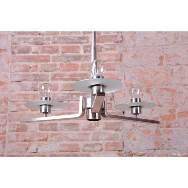 Bauhaus Bauhaus Chandelier in Nickel-Plated Steel and Opaline Glass, Czech, 1930s For Sale - Image 3 of 13