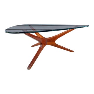 1960s Mid Century Adrian Pearsall Triangle Coffee Table Walnut Base For Sale