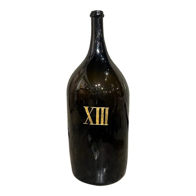 Large Antique French Hand Blown and Painted Wine Bottle, Normandy, Circa 1880s For Sale