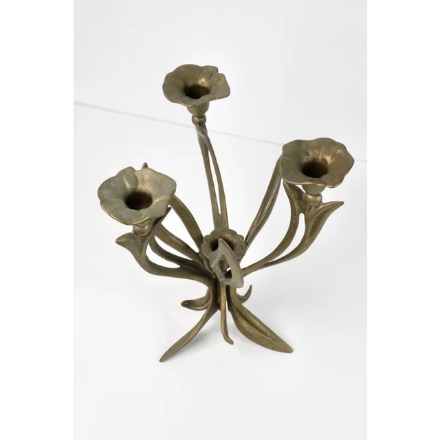 Vintage Brass Floral Candelabra For Sale - Image 3 of 9