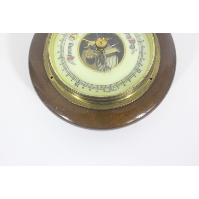 Vintage Western German Barometer for Wall Made of Wood Brass and Glass For Sale - Image 6 of 10