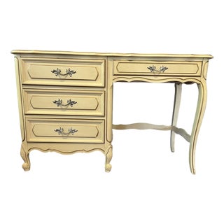 1960s Henry Link French Provincial Cream / Off White / Gold Accent Desk For Sale