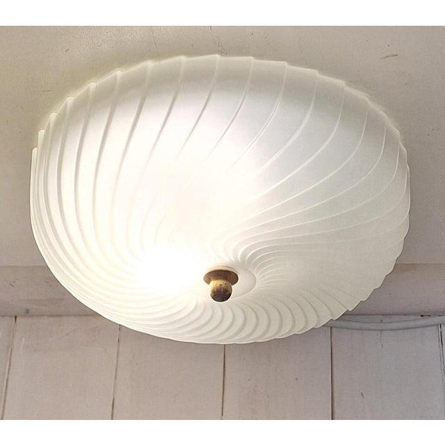 Metal Vintage Ceiling Lamp with Frosted, Segmented Glass Shade on a Brass Mount, 1990s For Sale - Image 7 of 7