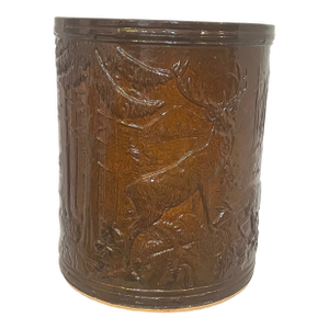 Elk Sand Jar Embossed Brown Glaze Stunning Large Crock Made by Robinson Ransbottom, RRP Co., Roseville, Ohio, Usa