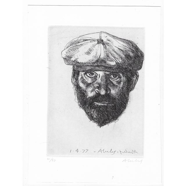 1977 Sigmund Abeles (born 1934) "Self Portrait with Cap" etching on paper, pencil signed and numbered 21 of 50.. This is...
