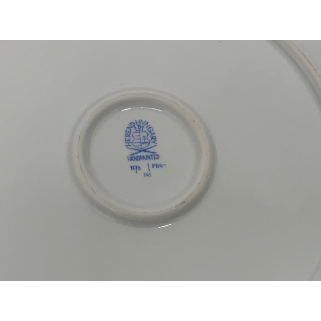 White Herend Blue Garland PBG Model 1173 Handled 12-Inch Chop Plate Round Serving Platter Hungary C. 1960-1980 Discontinued For Sale - Image 8 of 8