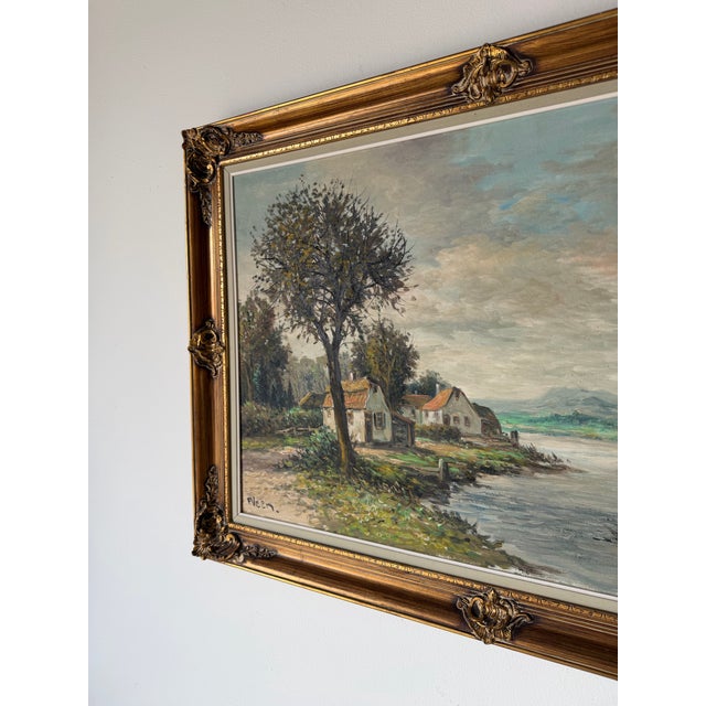Vintage P. Veen European Countryside River Landscape Oil on Canvas Painting For Sale - Image 11 of 12