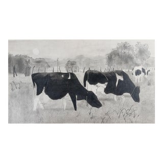 Contemporary Pastoral Dairy Cows Pencil Drawing For Sale