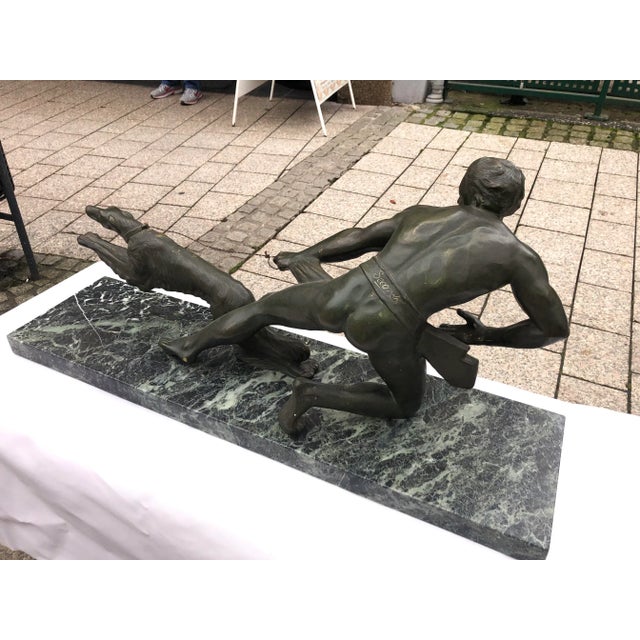 Metal Art Deco Bronze Sculpture with Marble Pedestal, 1930s For Sale - Image 7 of 15