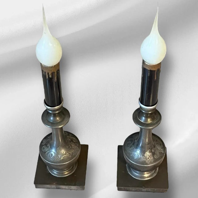 Pairpoint Silver Company Pair of Candlestick Lamps For Sale - Image 4 of 6