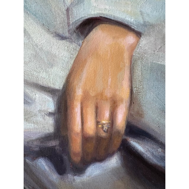 Portrait of a Girl Sitting-Oil on Canvas For Sale - Image 9 of 11