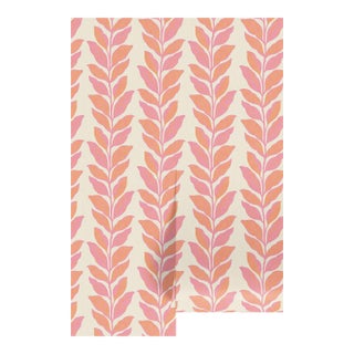 Garden Leaf Stripe Grasscloth Wallpaper by House Party | Blush Pink & Coral | 8 Yards For Sale