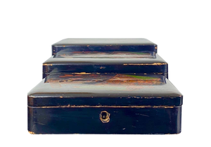 Three Black Japanese Lacquer Nesting Boxes with Two Keys, 1880, Set of 3