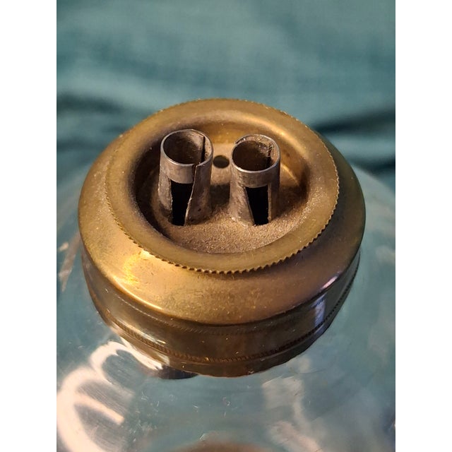 Rare 1840s Whale Oil Lamp Etched Glass Font Original Double Burner Iron Base For Sale - Image 12 of 18