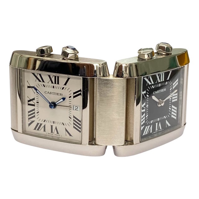 Tank Française Folding Dual-Time Desk Clock from Cartier, 2000 For Sale