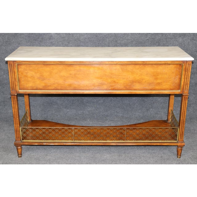 Mid 20th Century Louis XVI Style Brass Mounted Marble Top Two Tier Console Table For Sale - Image 5 of 16