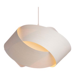 Mid-Century Modern White Wood Veneer Pendant For Sale