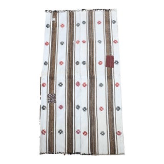 1970s Vintage Handmade Wool Cotton White Runner Rug For Sale