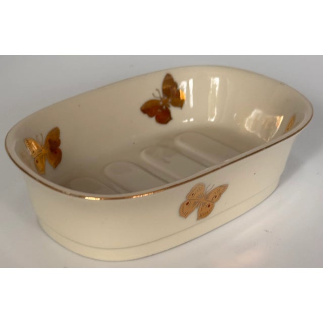 LastChance!1970's Akahashi Japan Gold Gilt Porcelain Butterfly Motif Soap Dish For Sale - Image 9 of 12