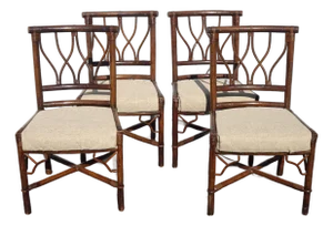 Chairs Chinese Chippendale - Set Four French Country Bamboo Dining Room Chairs