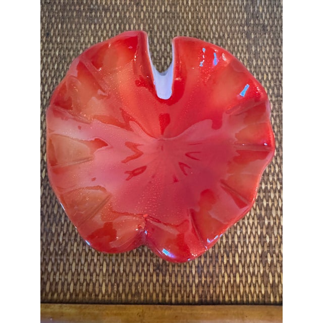 Murano Leaf-Form Red and Persimmon Ashtray or Candy Dish with Gold Flecks, Seguso Style For Sale In Dallas - Image 6 of 6