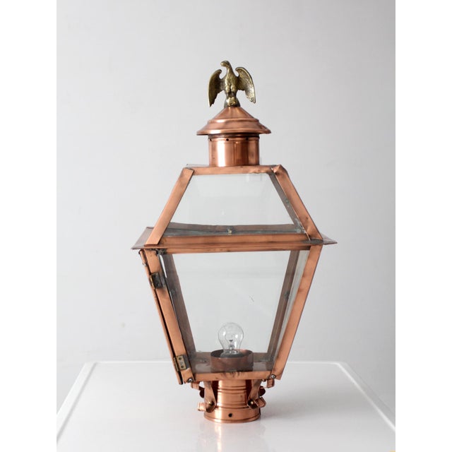 Mid 20th Century Vintage Copper Lantern Light Fixture With Brass Eagle Finial For Sale - Image 5 of 18