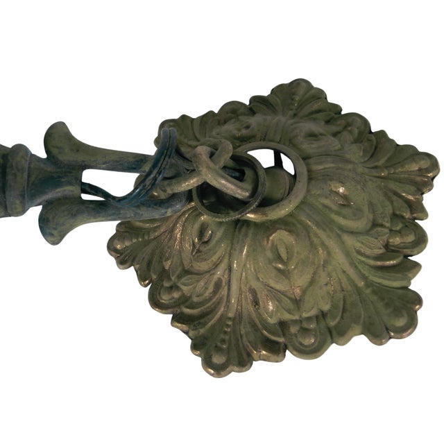 Vintage 1970 L& L WMC Signed Metal Ceiling Pendant Light Fixture by Loevsky & Loevsky . Hollywood Regency Canopy . Acanthus Leaf Motif For Sale - Image 4 of 11