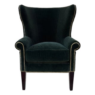 Ralph Lauren Hunter Green Velvet Cotton Edgemont Corduroy Wingback Chair For Sale