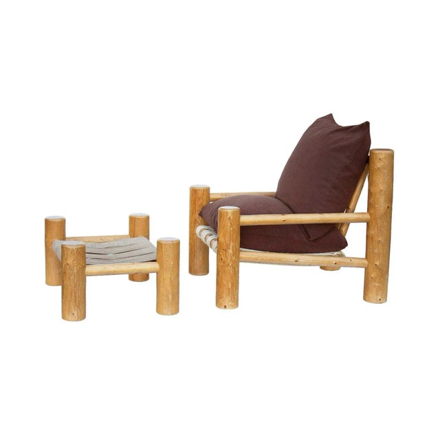 1980s Hand Hewn Pine Log Armchair and Ottoman For Sale - Image 5 of 11