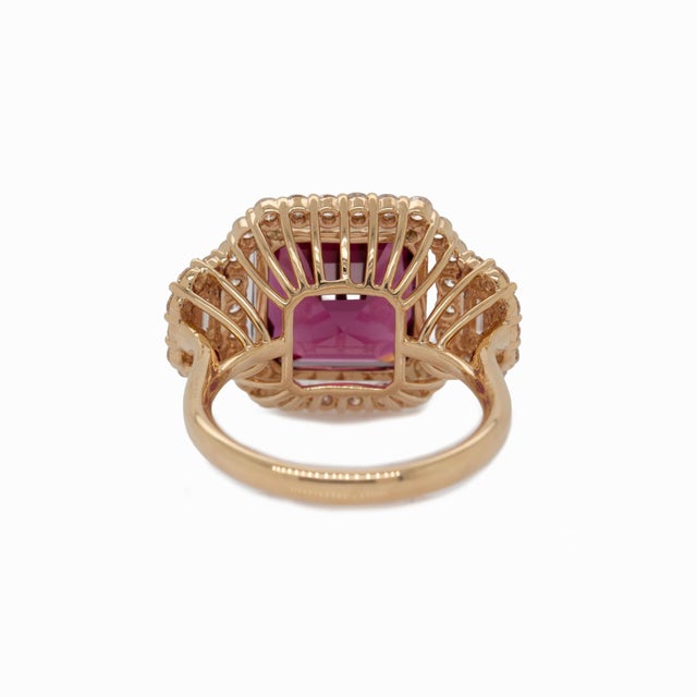 Red 7.57cts Rasberry Garnet Ring With Lab Diamond Accents: Solid 14k Gold, 11mm For Sale - Image 8 of 8