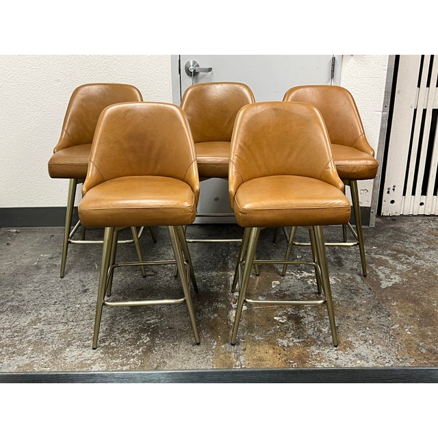 West Elm Mid Century Swivel Counter Stools, Set of Five For Sale - Image 12 of 12