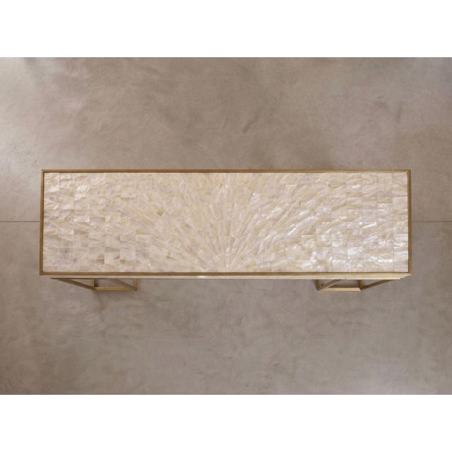 Art Deco Arcana Mother of Pearl Inlay and Brass Sofa Console Table by House of Jaipur For Sale - Image 3 of 5
