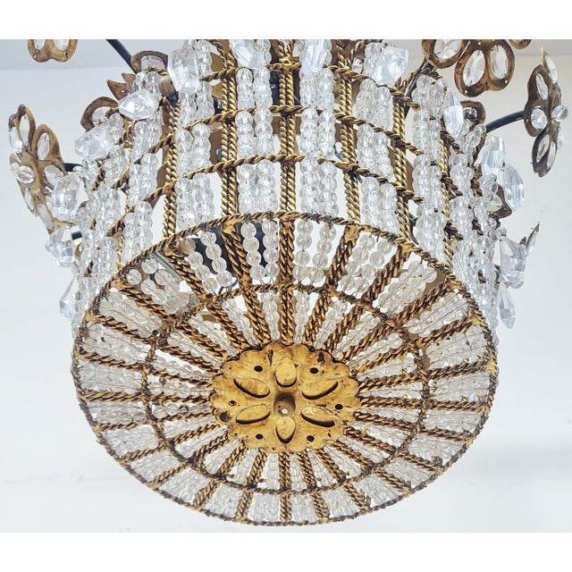 Vintage French Designer Mid-Century Modern Crystal & Bronze Flower Basket Chandelier For Sale - Image 9 of 13