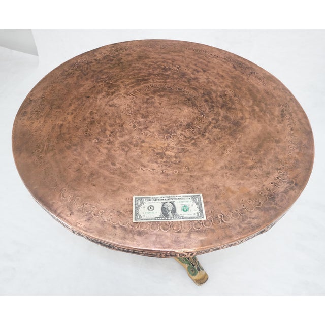 Copper 33" Dia Round Top Gueridon Center Cafe Table on Paint Decorated Iron Base For Sale - Image 9 of 12